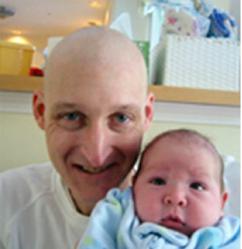 Mike Connell, the inspiration behind Be Bold, Be Bald!, with his newborn son during his battle with cancer